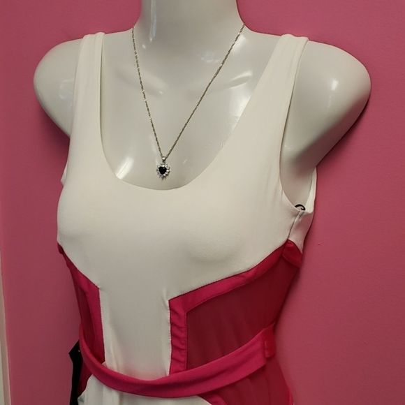 NWT ๐๐๐Bebe Neon Spandex Panel White Slim Dress Size S - Picture 7 of 16